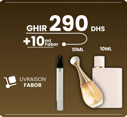 Offre Femme 1+1=3 + Livraison gratuite 290dh ( Burberry Her / Dior J'adore )